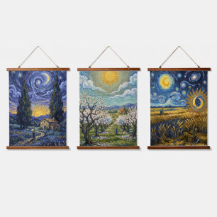 De Provence Trilogie: 3-delige houten verticale ta Hangend Wandkleed