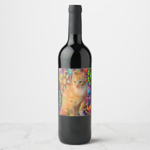 De psychedelische Fles van de Wijn van de Kat, de Etiket
