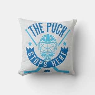 De Puck Stopt hier Hockey Name & Number Pillow Kussen