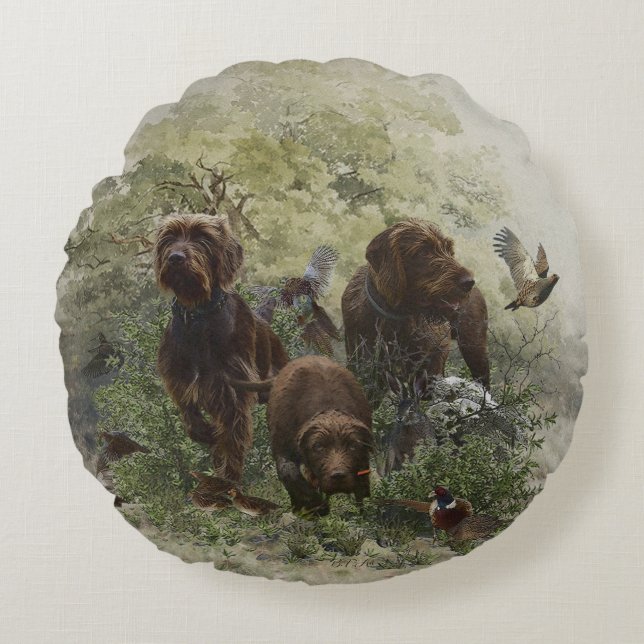 De Pudelpointer Rond Kussen (Voorkant)
