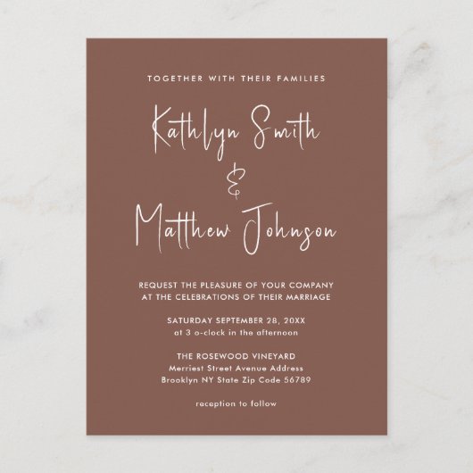 De QR-code van Terracotta in één modern huwelijk Uitnodiging Briefkaart (Voorkant)