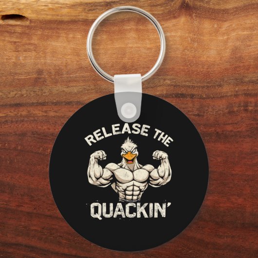 De Quackin' Muckle Duck Bodybuilder Joke Sleutelhanger (Voorkant)