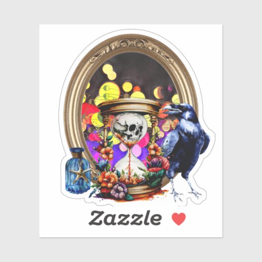 De Raaf En De Schedel Zandloper Sticker (Vel)