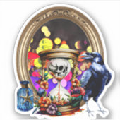 De Raaf En De Schedel Zandloper Sticker (Voorkant)