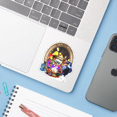 De Raaf En De Schedel Zandloper Sticker (Laptop met iPhone)