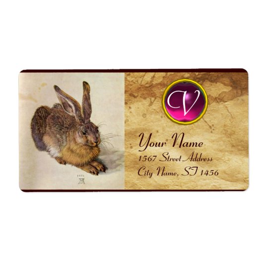De raBBIT ( Young Hare ) Monogram roze Amethyst Etiket (Voorkant)