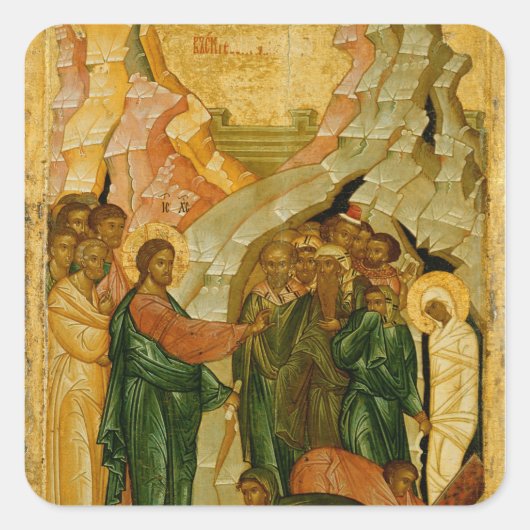 De Raising van Lazarus, Russisch icoon Vierkante Sticker (Voorkant)