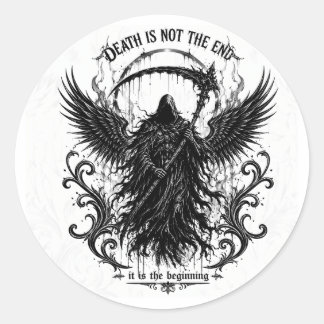 De Reaper Donkere Gotische Lettertypografie & Vleu Ronde Sticker