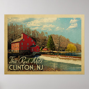 De Red Mill Clinton New Jersey Vintage Travel Poster