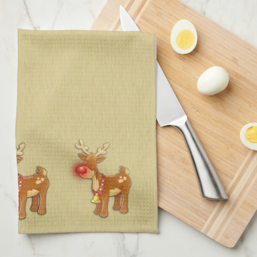 de Red Nose Reindeer Kerstgoud Theedoek (Quarter Fold)