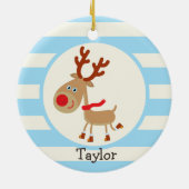 de Red Nosed Reindeer; Blue Stripes Keramisch Ornament (Achterkant)