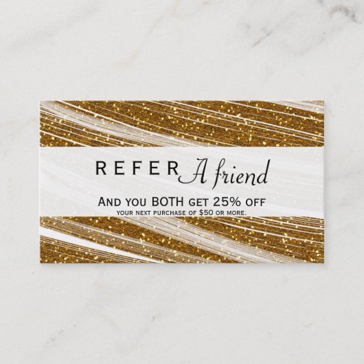 De Référencement Carte cliente Chic Blanc et Faux Paillettes Dorées (Devant)