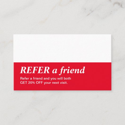 De Référencement Simple Elegant Rouge Blanc Référer une carte d'ami (Devant)