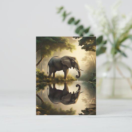 De reflectie van een olifant briefkaart (Staand voorkant)