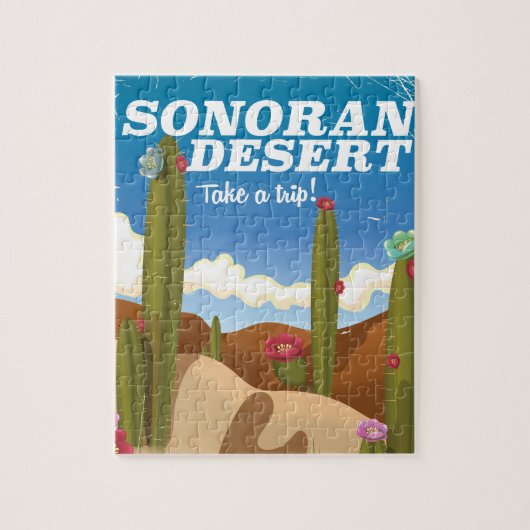 De reisposter van Sonoran Desert Cactus Cartoon. Legpuzzel (Verticaal)