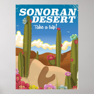 De reisposter van Sonoran Desert Cactus Cartoon. Poster