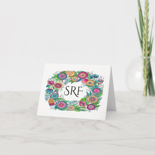 De Remerciements 2 Carte Pretty Floral Monogram (Devant)