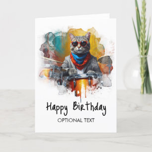 De Remerciements *~* AP91 Hip Cool Cat DRUMMER Carte d'anniversaire