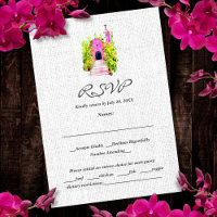 Aquarelle Chapelle rose Mariage mexicain Carte RSV