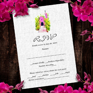 De Remerciements Aquarelle Chapelle rose Mariage mexicain Carte RSV
