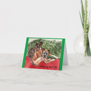 De Remerciements Aquarelle peinture Boxer inspiré carte Xmas
