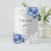 De Remerciements Baptême bleu argent dentelle florale garçon carte  (Debout devant)