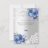 De Remerciements Baptême bleu argent dentelle florale garçon carte  (Dos)