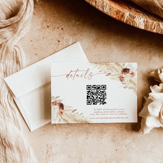 De Remerciements Boho Floral QR Code Mariage Site Web Détails Carte