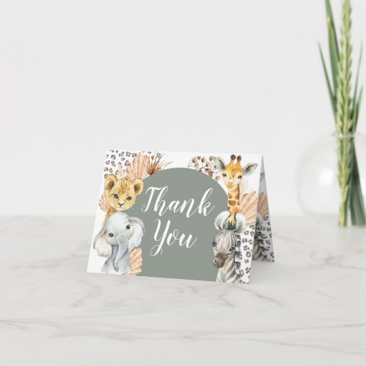 De Remerciements Boho Sage Green Safari Oh Garçon Carte Pliée (Devant)