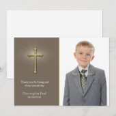 De Remerciements Brown clair, Croix d'or, Carte photo religieux (Devant / Derrière)