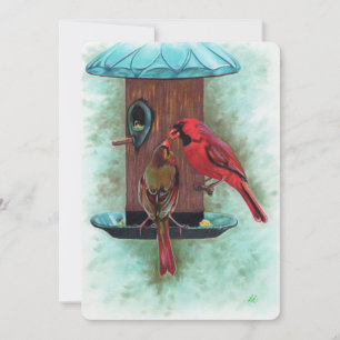 De Remerciements cardinaux oiseaux nourrissant carte pour notes pla