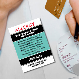 De Remerciements Carte chef d'alerte d'allergie personnalisée