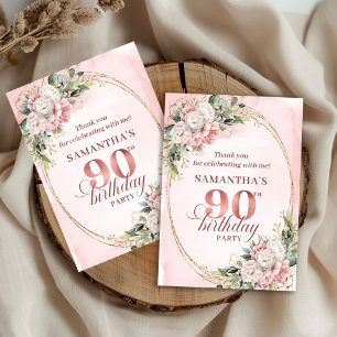 De Remerciements Carte d'anniversaire 90 ans Chic Rose Gold Eucalyp