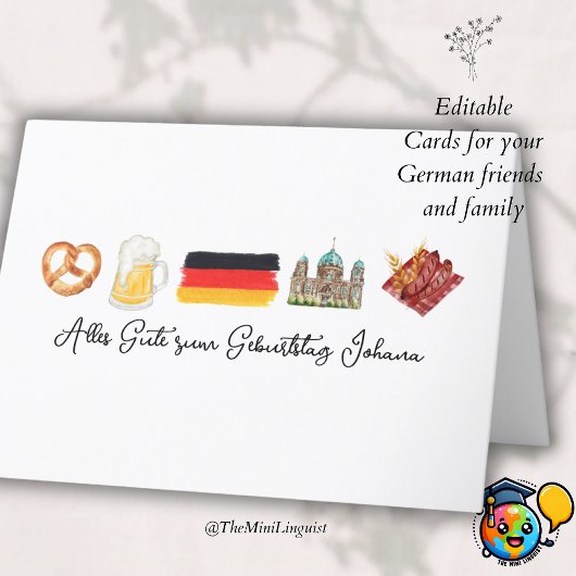 De Remerciements Carte d'anniversaire allemande joyeuse, Alles Gute