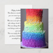 De Remerciements Carte d'anniversaire colorée Rainbow Cake (Devant / Derrière)