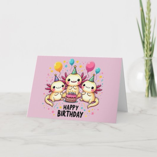 De Remerciements Carte d'anniversaire joyeux Axolotl rose (Devant)