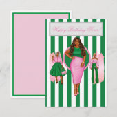 De Remerciements Carte d'anniversaire rose et verte (Devant / Derrière)