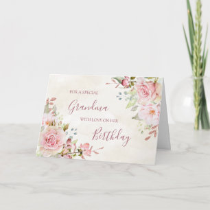De Remerciements Carte d'anniversaire vintage grand-mère fleurs ros