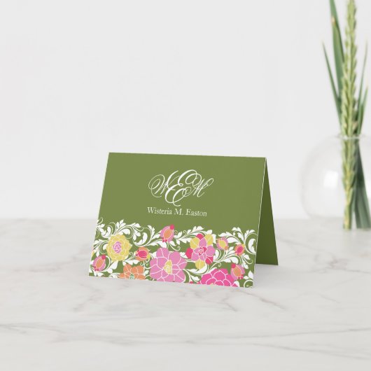 De Remerciements Carte d'Aquarelle Pastel Floral Monogram Note (Devant)