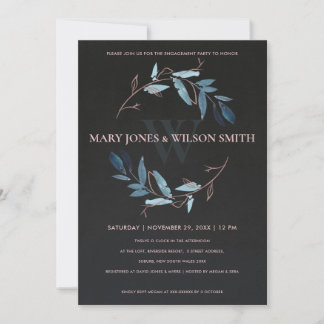 DE REMERCIEMENTS CARTE FIANÇAILLES BLACK BLEU ROSE OR FAUNA WREATH