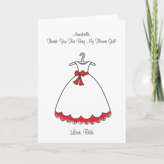 De Remerciements Carte Fille Robe Rouge (Devant)