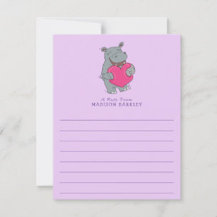 De Remerciements Carte fixe Hippo Kid's mignonne Valentine's Day