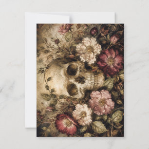 De Remerciements Carte gothique Crâne Vintage et Fleurs Sauvages
