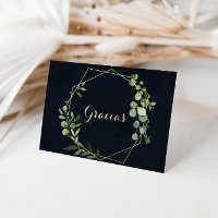 Carte Gracias Mariage Géométrique Verte Or