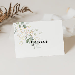 De Remerciements Carte Gracias Mariage pliée Gold Green Foliage