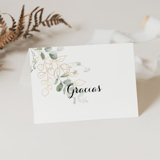 De Remerciements Carte Gracias Mariage pliée Gold Green Foliage