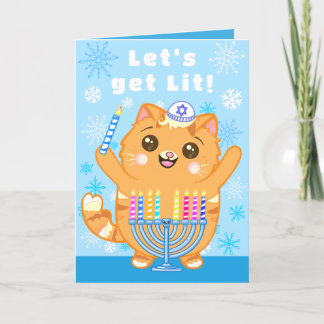 De Remerciements Carte Hanoukka Cute Cat Menorah "Let’s Get Lit"