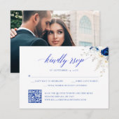De Remerciements Carte moderne Royal Blue Floral Mariage QR Code RS (Devant / Derrière)