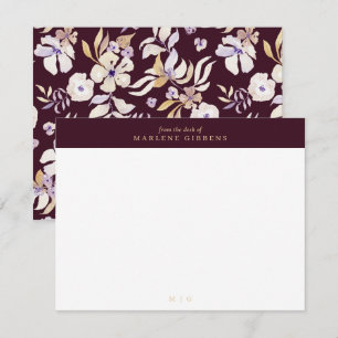 De Remerciements Carte monogramme or floral Bourgogne