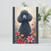 De Remerciements Carte Noir Poodle et Fleurs Note (Debout devant)
